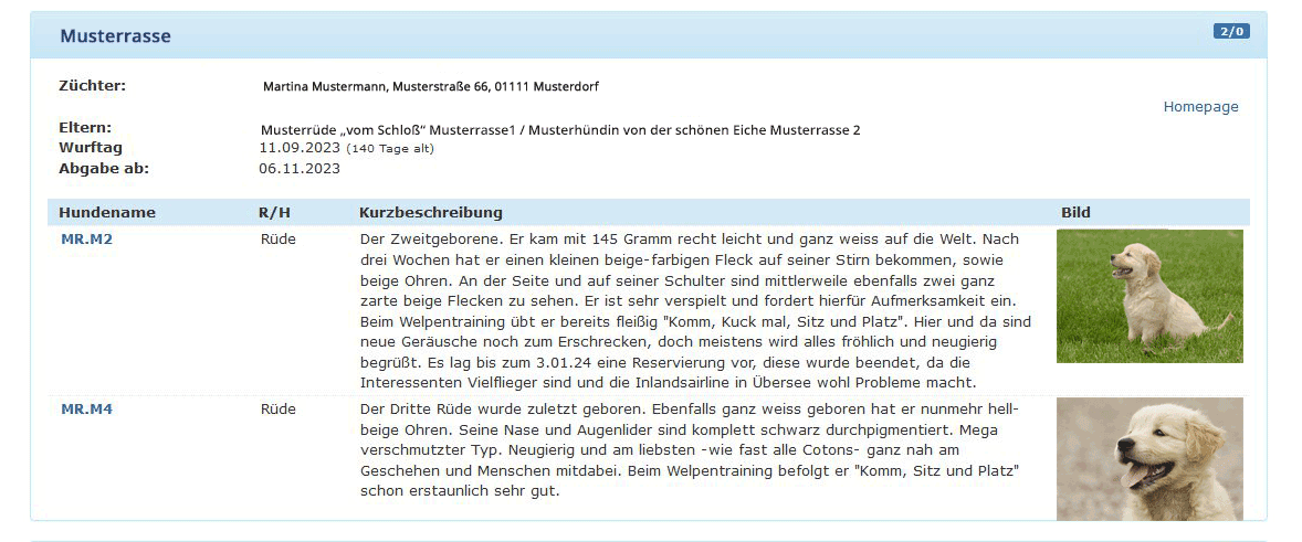 Welpeneintrag muster